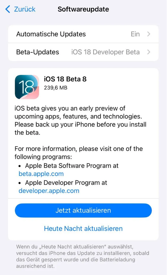 宁远苹果手机维修分享苹果 iOS / iPadOS 18 开发者预览版 Beta 8 发布 